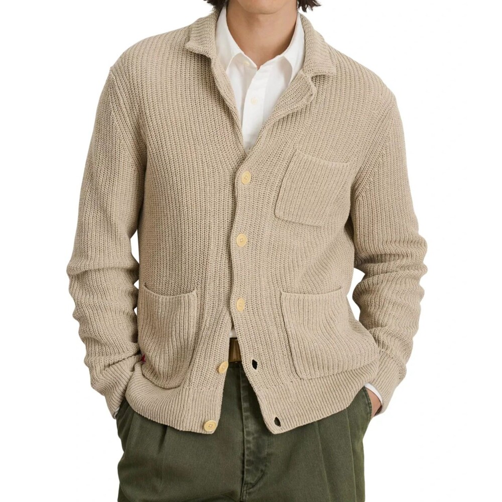 ALEX MILL Sweater Mens Large Tan Button Up MITCHELL Cardigan Linen Cotton $195